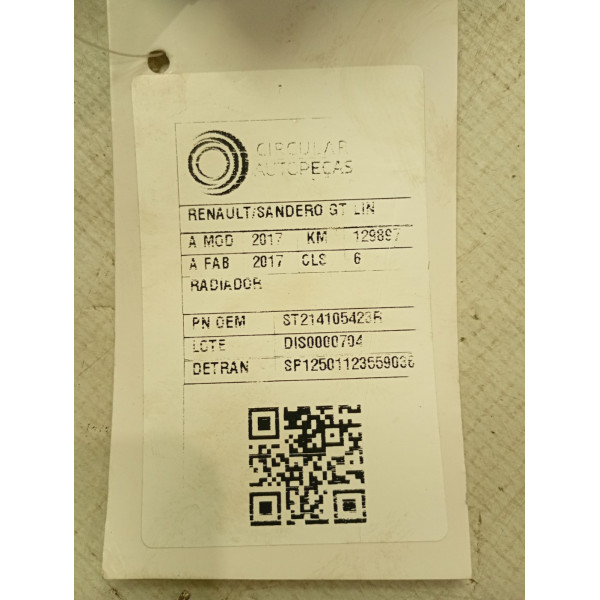 RADIADOR RENAULT SANDERO GT LINE HI-POWER 1.6 2017