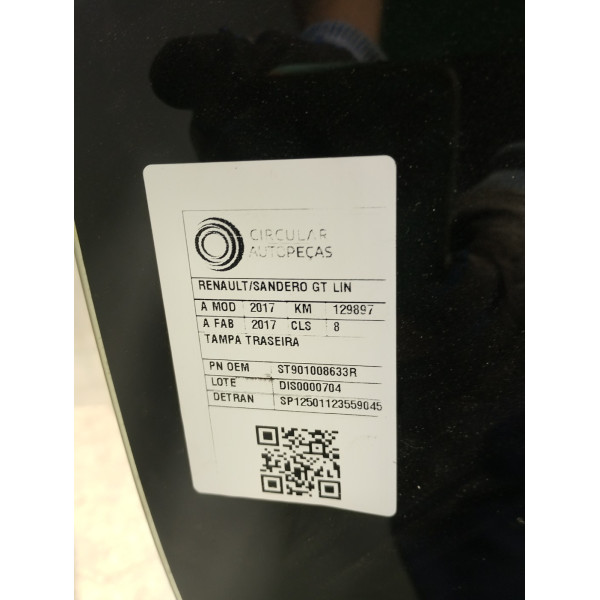 TAMPA TRASEIRA RENAULT SANDERO GT LINE HI-POWER 1.6 2017