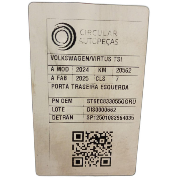 PORTA TRASEIRA ESQUERDA VOLKSWAGEN VIRTUS TSI 1.0 12V 24/25