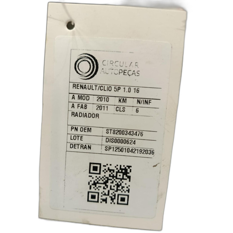 RADIADOR RENAULT CLIO HI-FLEX 1.0 2010/2011