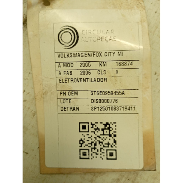 ELETROVENTILADOR VOLKSWAGEM FOX CITY 1.0 MI TFLEX 2005/2006