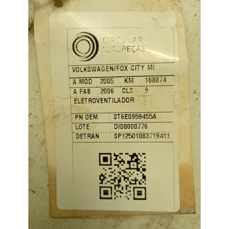 ELETROVENTILADOR VOLKSWAGEM FOX CITY 1.0 MI TFLEX 2005/2006