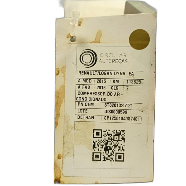 COMPRESSOR AR-CONDICIONADO RENAULT LOGAN DYNA. 1.6 2015/16