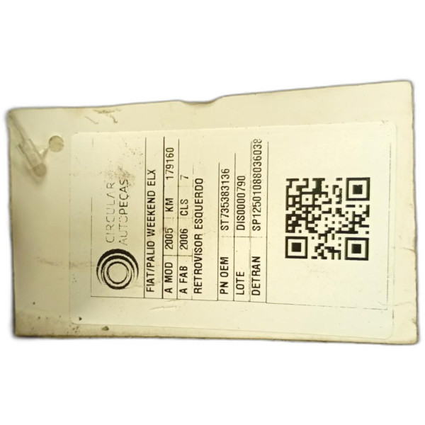 RETROVISOR ESQUERDO PRATA FIAT PALIO WEEKEND ELX 2005/06