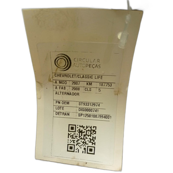 ALTERNADOR CHEVROLET CLASSIC LIFE 1.0 VHC FLEXPOWER 2007/08