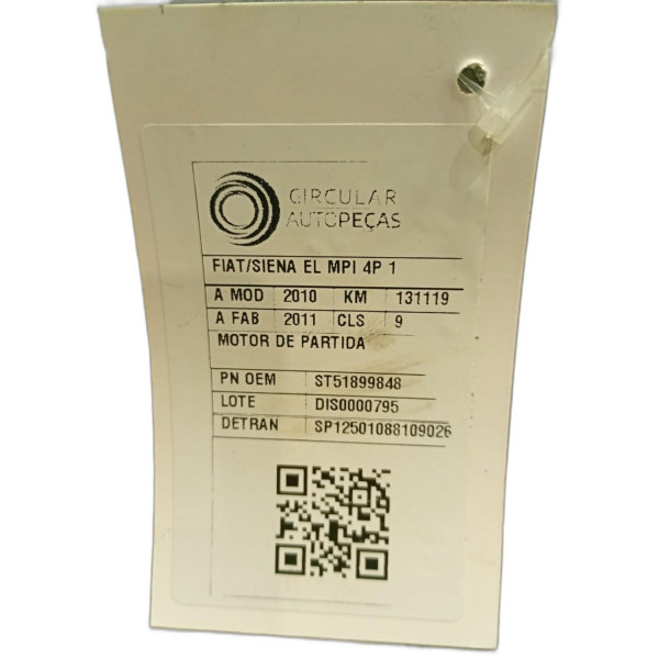 MOTOR DE PARTIDA FIAT SIENA EL 1.4 MPI FIRE 8V 2010/2011