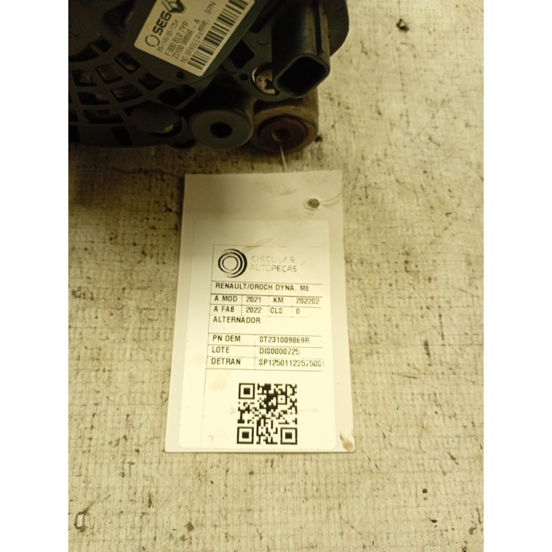 ALTERNADOR RENAULT DUSTER OROCH DYNA. 1.6 FLEX 2021/2022