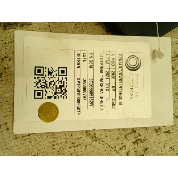 Lanterna Traseira Direita Kwid 2018 2019 2020 a 2025 S/ Led