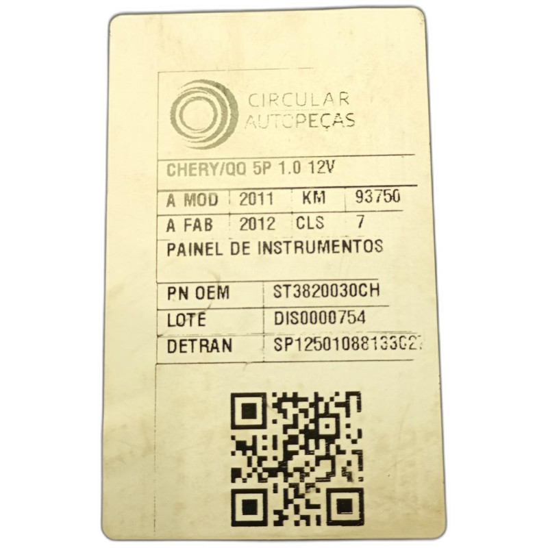 PAINEL DE INSTRUMENTOS CHERY QQ 1.1/1.0 12V 69CV 5P 2011/12