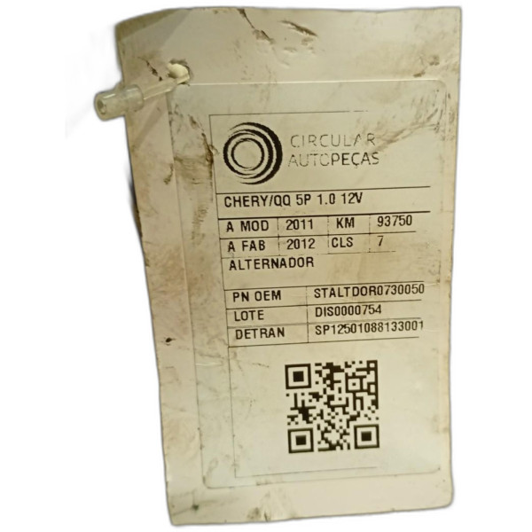 ALTERNADOR CHERY QQ 1.1/1.0 12V 69CV 5P 2011/2012