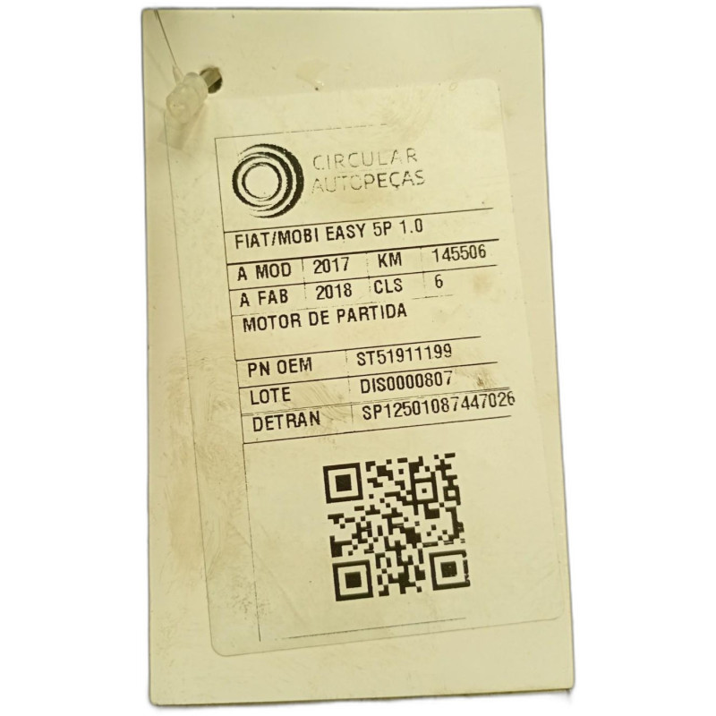 MOTOR DE PARTIDA FIAT MOBI EASY 1.0 FIRE FLEX 2017/2018