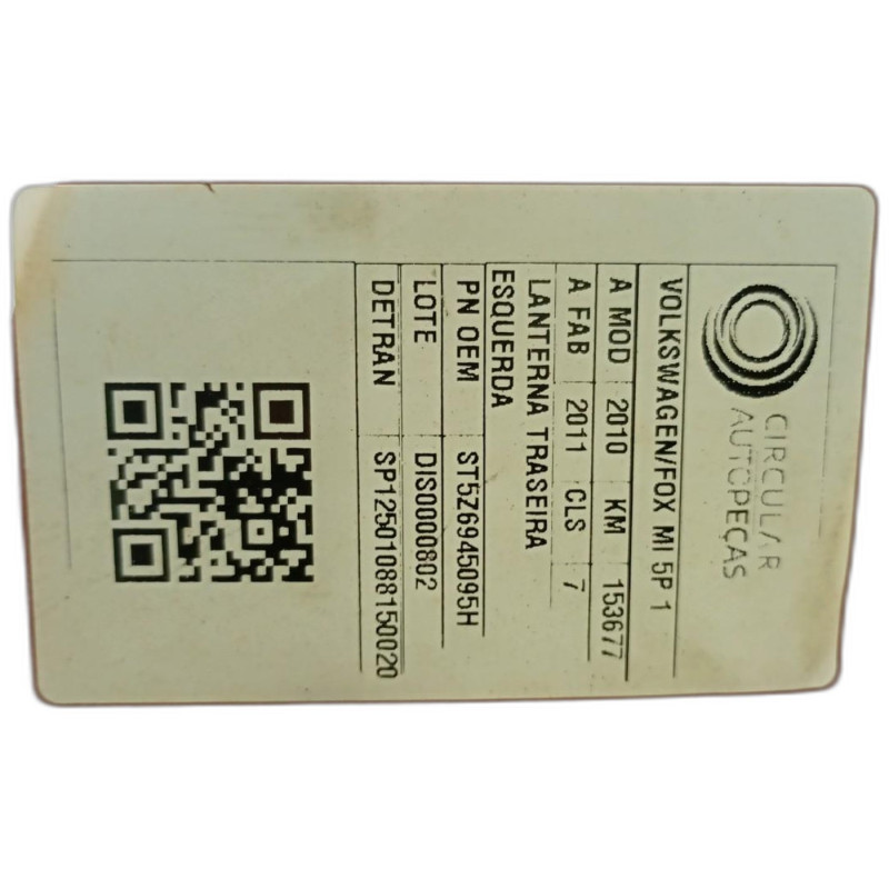 LANTERNA TRASEIRA ESQUERDA VOLKSWAGEN FOX 1.6 MI 2010/2011