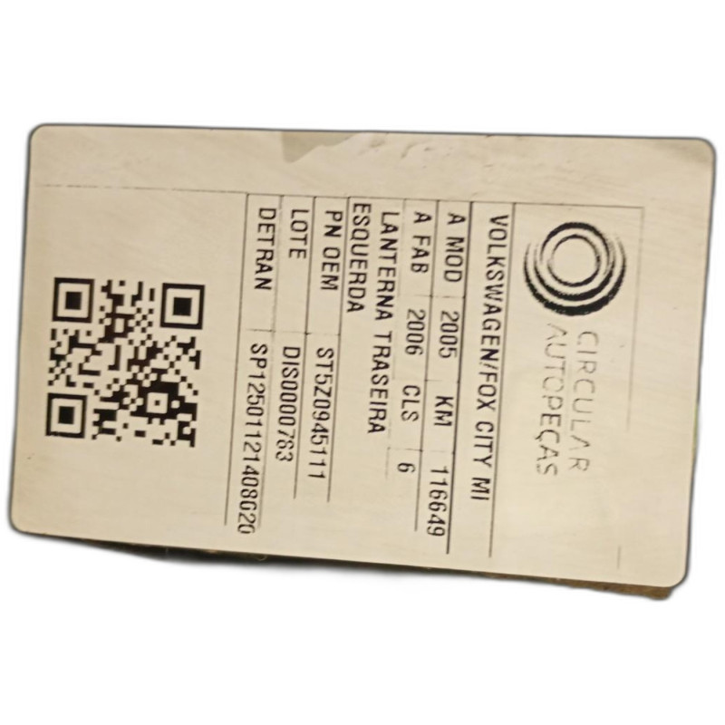 LANTERNA TRASEIRA ESQUERDA VOLKSWAGEN FOX CITY 2005/2006