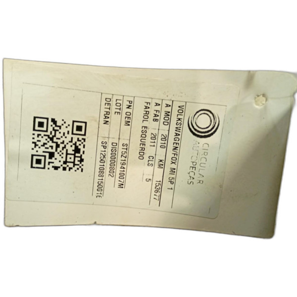 FAROL DIANTEIRO ESQUERDO VOLKSWAGEN FOX 1.6 MI 2010/2014