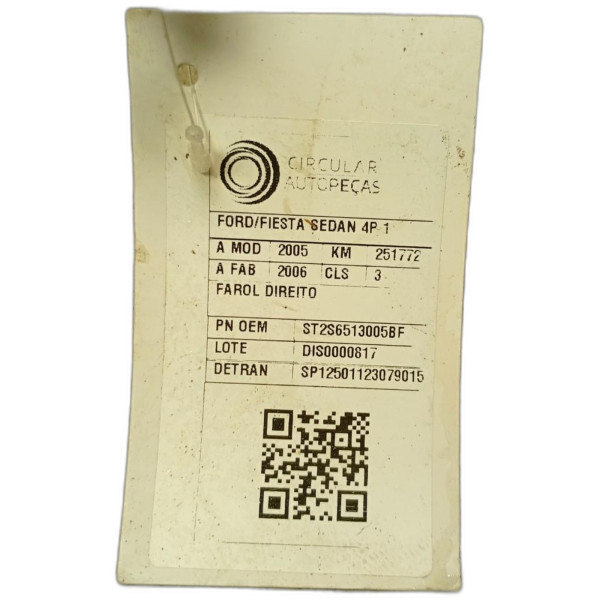 FAROL DIREITO FORD FIESTA SED. 1.6 2005/2006