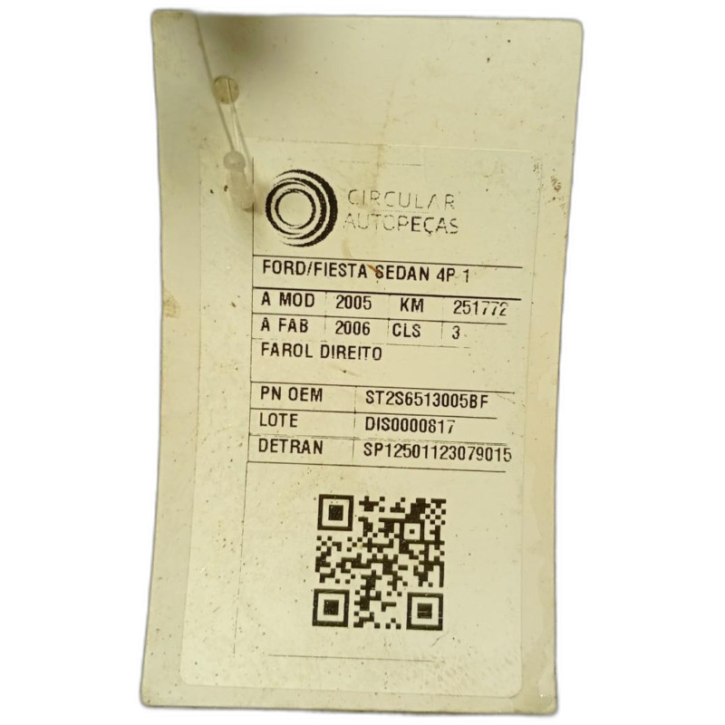FAROL DIREITO FORD FIESTA SED. 1.6 2005/2006