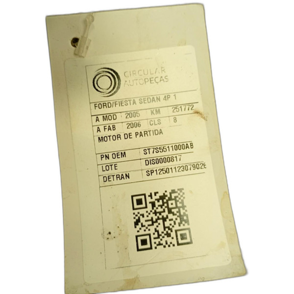MOTOR DE PARTIDA FORD FIESTA SEDAN 1.6 8V FLEX 2005/2006