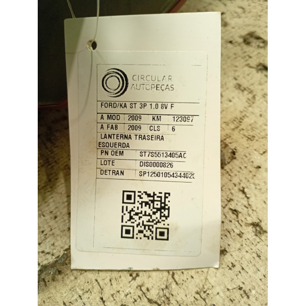 LANTERNA TRASEIRA ESQUERDA FORD KA 1.0 ST FLEX 2009/2009