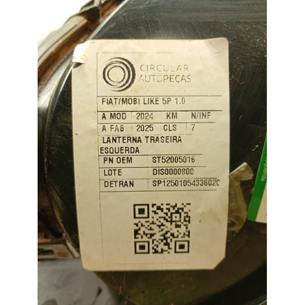 LANTERNA TRASEIRA ESQUERDA FIAT MOBI LIKE 1.0 FIRE 2024/2025