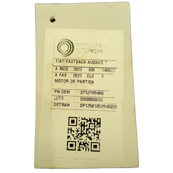 MOTOR DE PARTIDA FIAT FASTBACK AUDACE TURBO 200 1.0 2023