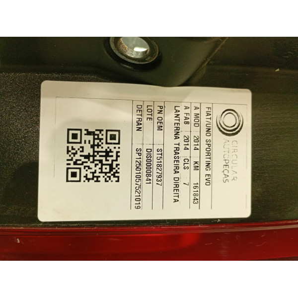 LANTERNA TRASEIRA DIREITA FIAT UNO SPORTING 1.4 EVO 2014/14