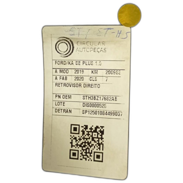 RETROVISOR DIREITO FORD KA 1.0 SE/SE PLUS TIVCT FLEX 20/21