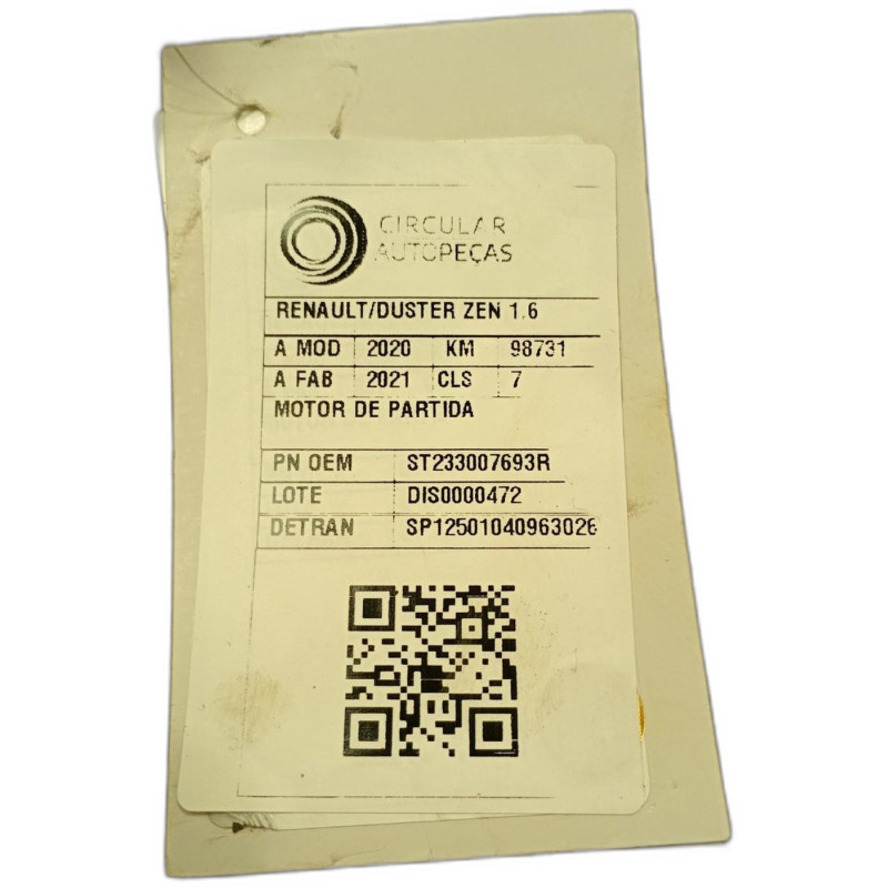 MOTOR DE PARTIDA RENAULT DUSTER ZEN 1.6 16V FLEX 2020/2021