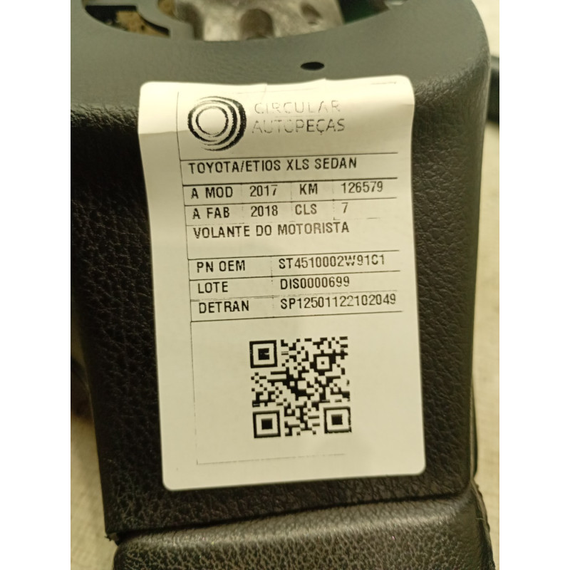 VOLANTE DO MOTORISTA TOYOTA ETIOS XLS SEDAN 1.5 FLEX 17/18
